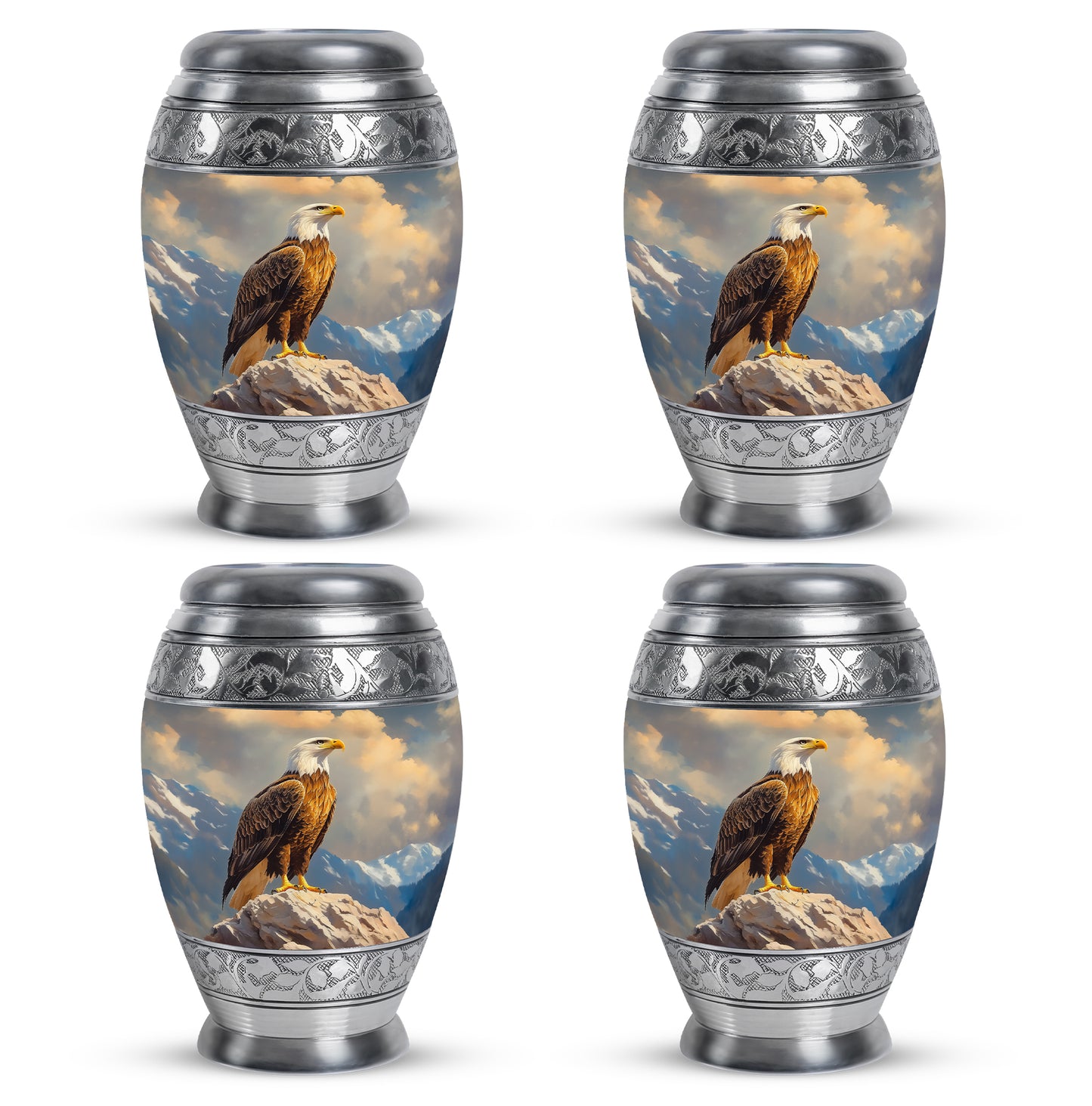 Pastel Blue Eagle Cremation Urn urn with complimentary velvet bag - regal eagle design with crown-inspired accents - 10 inch aluminum urn for cremated remains