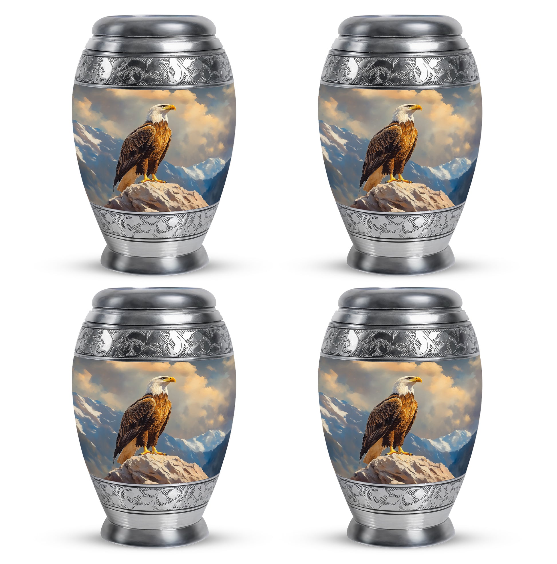 Pastel Blue Eagle Cremation Urn urn with complimentary velvet bag - regal eagle design with crown-inspired accents - 10 inch aluminum urn for cremated remains