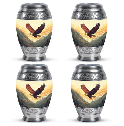 Amber Gold Eagle Cremation Urn urn with complimentary velvet bag - ornate monarch-style eagle relief on brushed aluminum - 10 inch aluminum urn for cremated remains