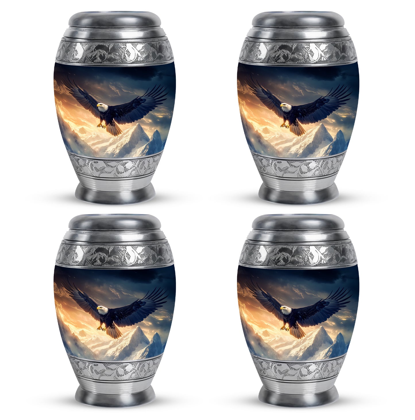 Azure Eagle Cremation Urn urn with complimentary velvet bag - regal eagle design with crown-inspired accents - 10 inch aluminum urn for cremated remains