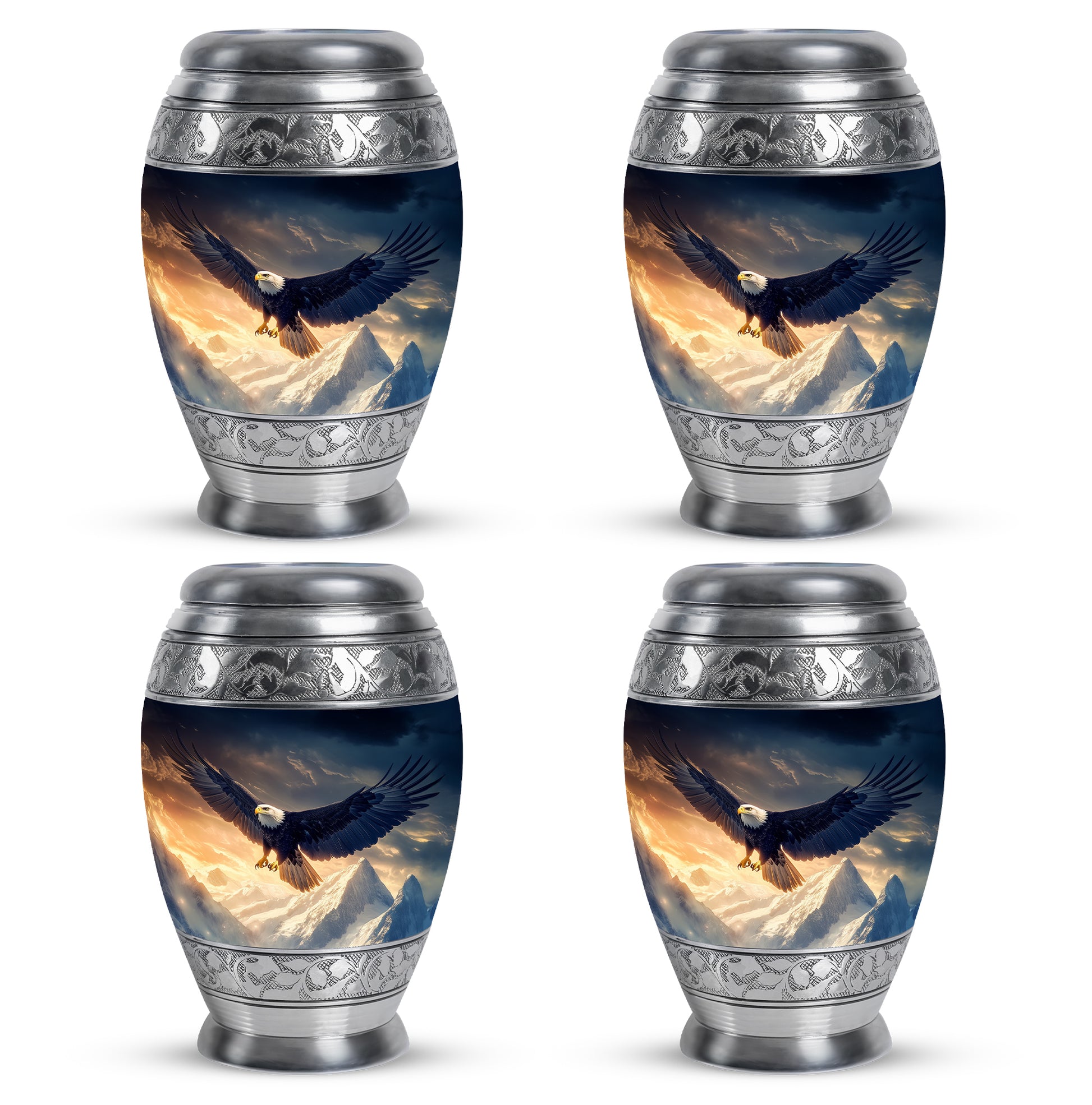 Azure Eagle Cremation Urn urn with complimentary velvet bag - regal eagle design with crown-inspired accents - 10 inch aluminum urn for cremated remains