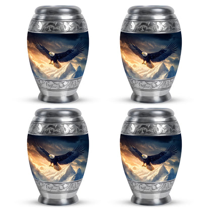 Azure Eagle Cremation Urn urn with complimentary velvet bag - regal eagle design with crown-inspired accents - 10 inch aluminum urn for cremated remains