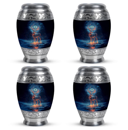 Ebony Deer Cremation Urn urn with complimentary velvet bag - ornate monarch-style deer relief on brushed aluminum - 10 inch aluminum urn for cremated remains