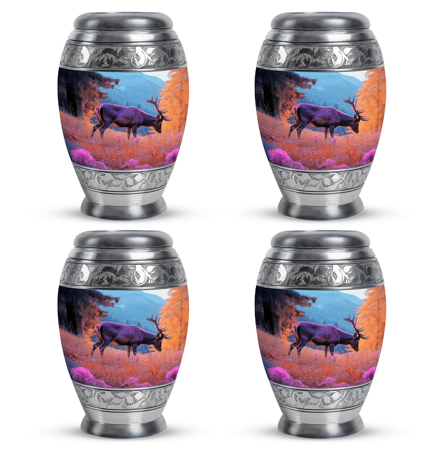 Powder Blue Deer Cremation Urn urn with complimentary velvet bag - regal deer design with crown-inspired accents - 10 inch aluminum urn for cremated remains