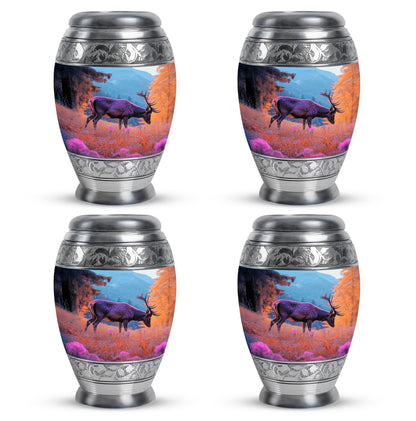 Powder Blue Deer Cremation Urn urn with complimentary velvet bag - regal deer design with crown-inspired accents - 10 inch aluminum urn for cremated remains