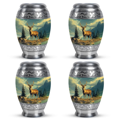 Cool Teal Deer Cremation Urn urn with complimentary velvet bag - ornate monarch-style deer relief on brushed aluminum - 10 inch aluminum urn for cremated remains