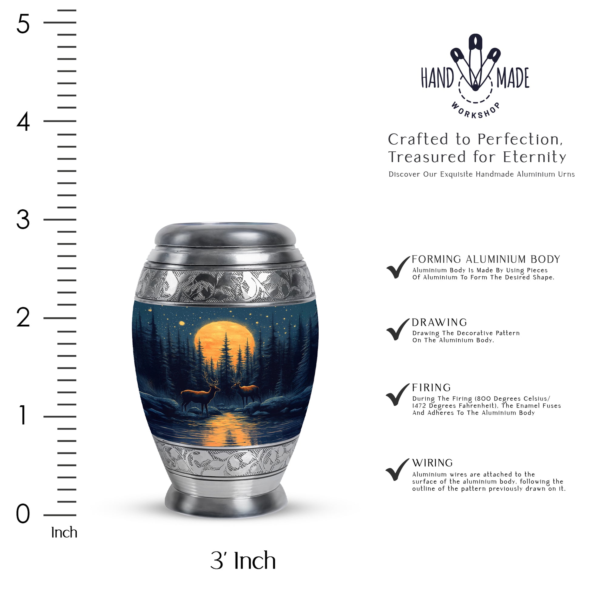 Slate Blue Deer Cremation Urn lifestyle display on memorial shelf - regal deer design with crown-inspired accents - mini keepsake memorial for portion of cremation ashes