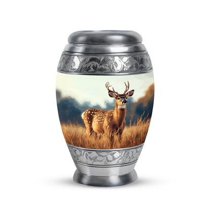 Personalized Silver Heavenly Deer Cremation Urns for Human Ashes - 10-inch, 200 cu in - Yatskia