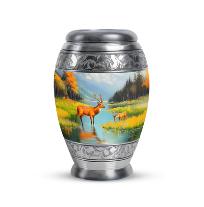 Resplendent Blue Deer Cremation Urn for Ashes - 10-inch, 200 cu in - Yatskia
