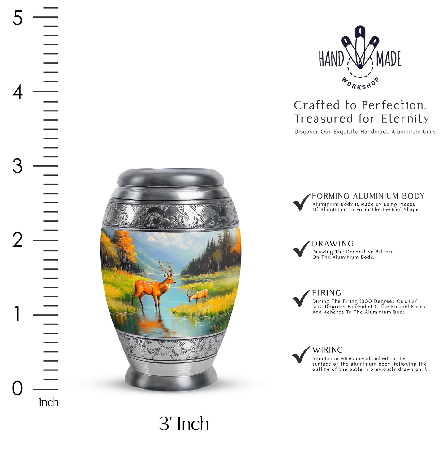 Pastel Blue Deer Cremation Urn lifestyle display on memorial shelf - regal deer design with crown-inspired accents - mini keepsake memorial for portion of cremation ashes