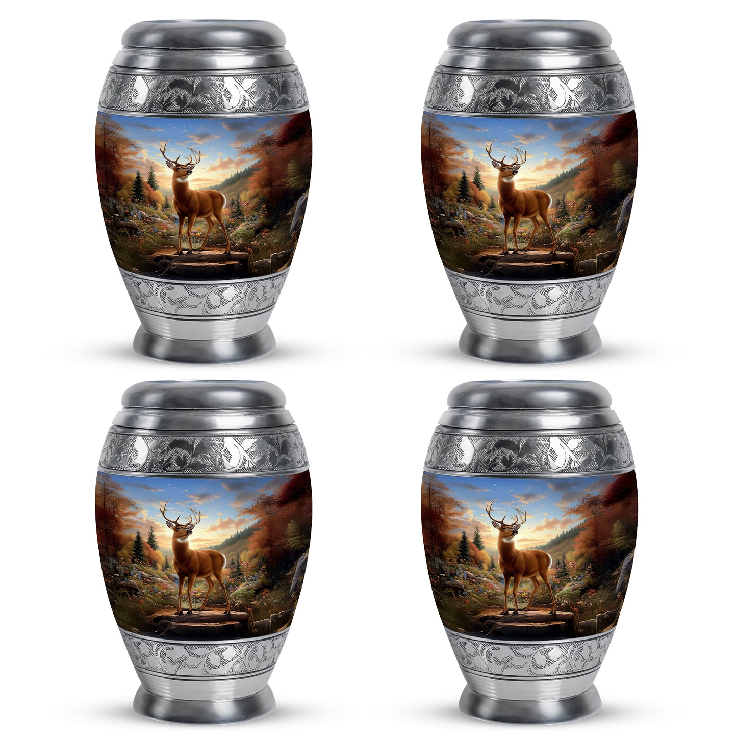 Powder Blue Deer Cremation Urn urn with complimentary velvet bag - regal deer design with crown-inspired accents - 10 inch aluminum urn for cremated remains
