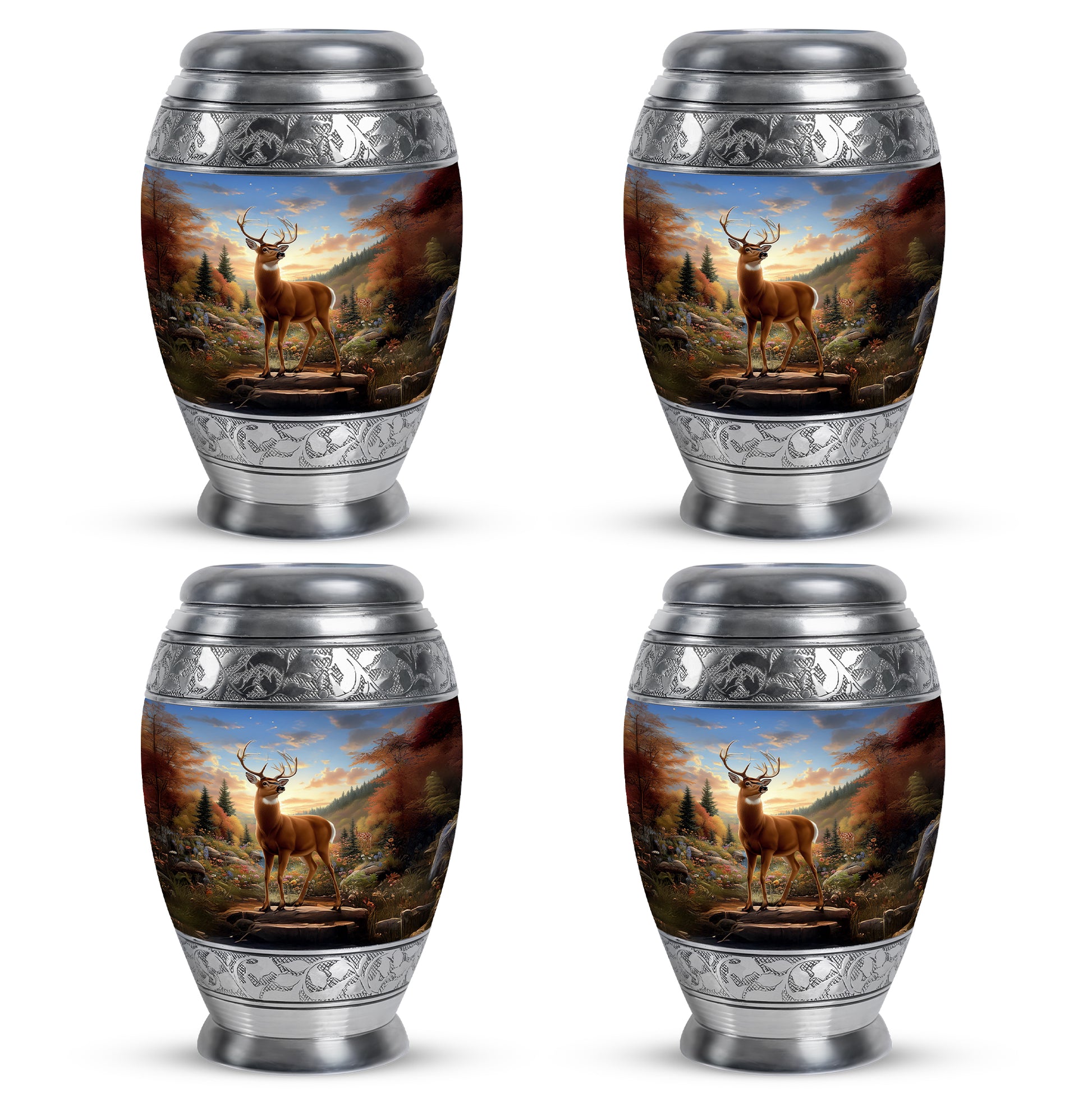 Powder Blue Deer Cremation Urn urn with complimentary velvet bag - regal deer design with crown-inspired accents - 10 inch aluminum urn for cremated remains