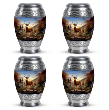 Powder Blue Deer Cremation Urn urn with complimentary velvet bag - regal deer design with crown-inspired accents - 10 inch aluminum urn for cremated remains