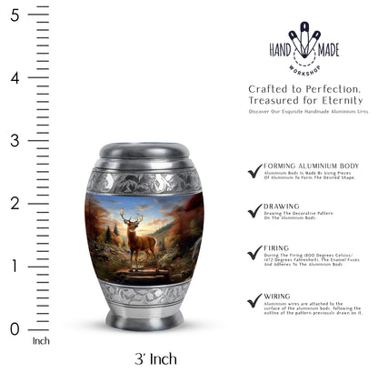 Icy Blue Deer Cremation Urn lifestyle display on memorial shelf - regal deer design with crown-inspired accents - mini keepsake memorial for portion of cremation ashes