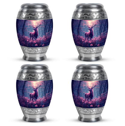 Bright Blue Deer Cremation Urn urn with complimentary velvet bag - royal deer engraving with decorative scrollwork - 10 inch aluminum urn for cremated remains