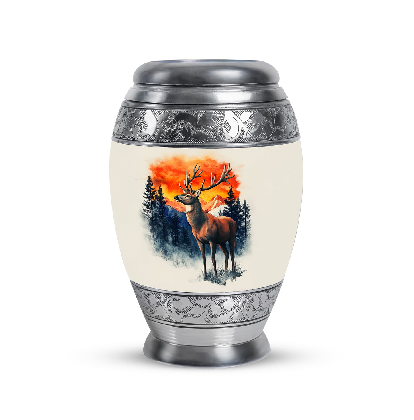 Silver Sacred Deer Cremation Urns for Human Ashes - 10-inch, 200 cu in - Yatskia