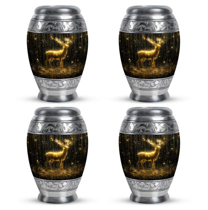 Onyx Black Deer Cremation Urn urn with complimentary velvet bag - majestic deer pattern with filigree border - 10 inch aluminum urn for cremated remains