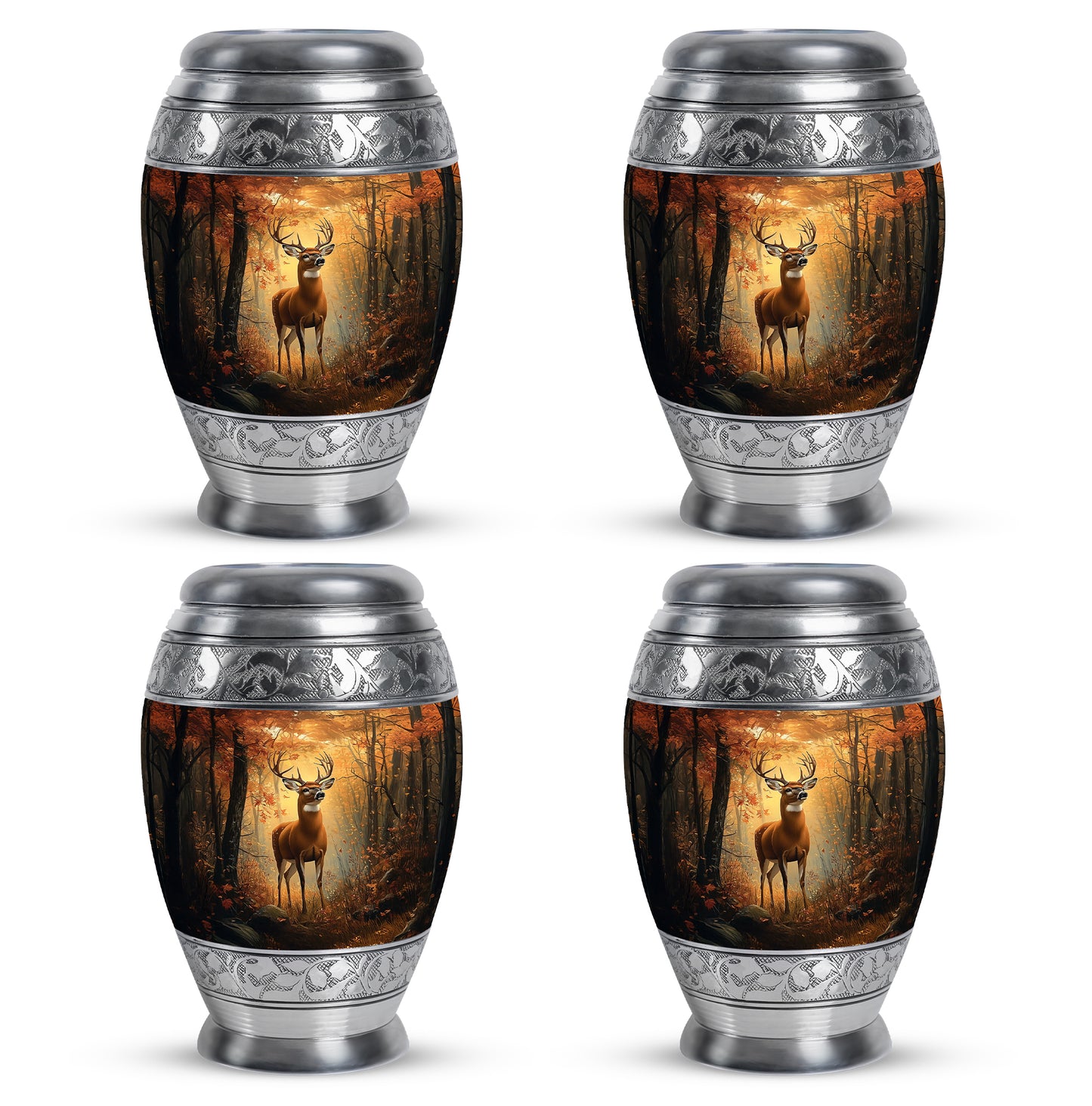 Gilded Gold Deer Cremation Urn urn with complimentary velvet bag - regal deer design with crown-inspired accents - 10 inch aluminum urn for cremated remains