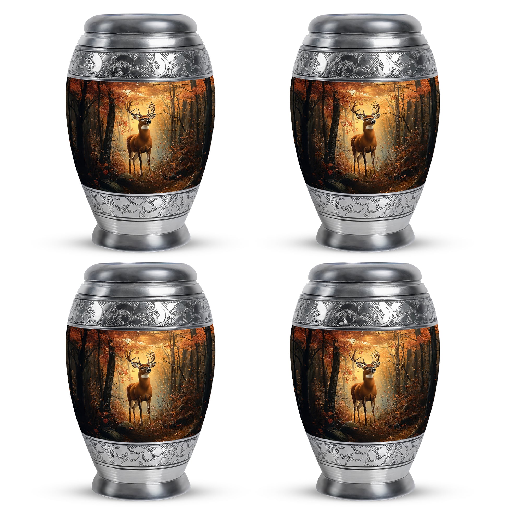 Gilded Gold Deer Cremation Urn urn with complimentary velvet bag - regal deer design with crown-inspired accents - 10 inch aluminum urn for cremated remains