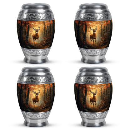 Gilded Gold Deer Cremation Urn urn with complimentary velvet bag - regal deer design with crown-inspired accents - 10 inch aluminum urn for cremated remains