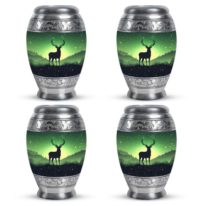 Mint Green Deer Cremation Urn urn with complimentary velvet bag - royal deer engraving with decorative scrollwork - 10 inch aluminum urn for cremated remains