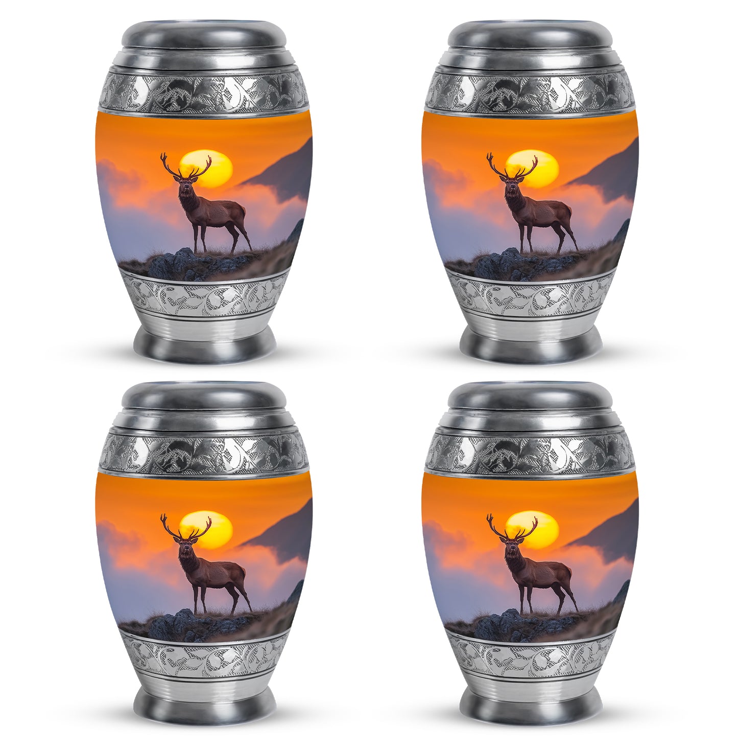 Gilded Gold Deer Cremation Urn urn with complimentary velvet bag - regal deer design with crown-inspired accents - 10 inch aluminum urn for cremated remains