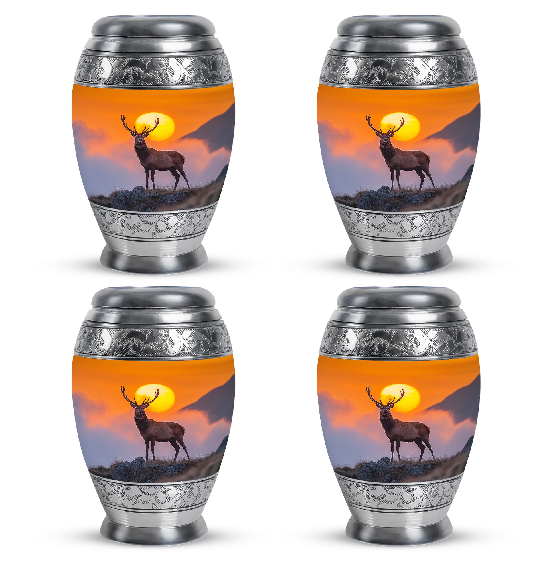 Gilded Gold Deer Cremation Urn urn with complimentary velvet bag - regal deer design with crown-inspired accents - 10 inch aluminum urn for cremated remains
