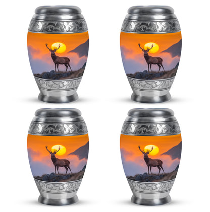 Gilded Gold Deer Cremation Urn urn with complimentary velvet bag - regal deer design with crown-inspired accents - 10 inch aluminum urn for cremated remains