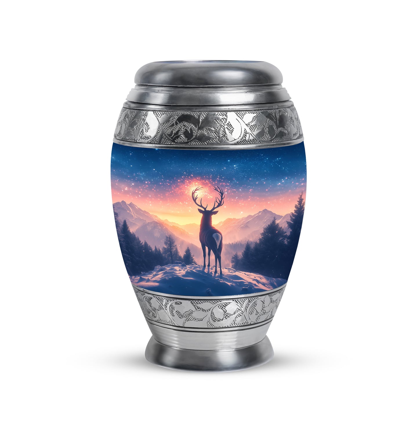 Blue Comforting Deer Memorial Urn for Ashes - 10-inch, 200 cu in - Yatskia