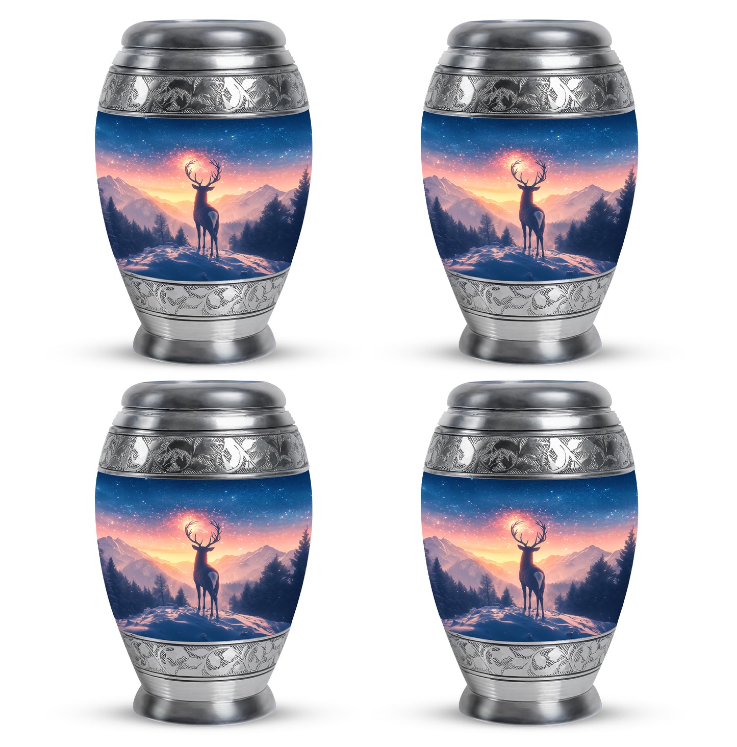 Azure Deer Cremation Urn urn with complimentary velvet bag - regal deer design with crown-inspired accents - 10 inch aluminum urn for cremated remains