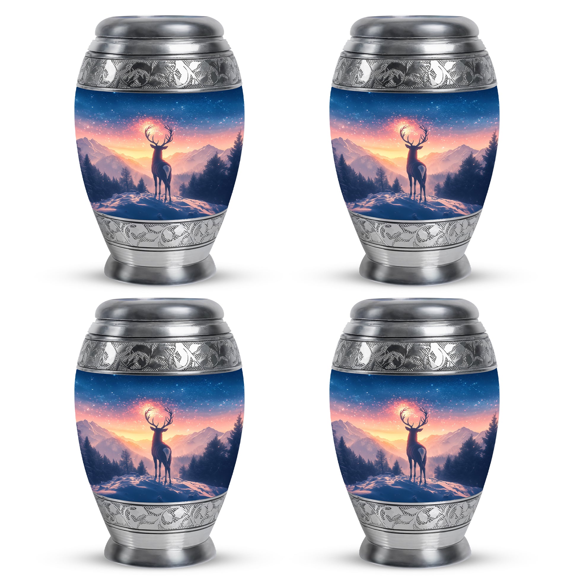 Azure Deer Cremation Urn urn with complimentary velvet bag - regal deer design with crown-inspired accents - 10 inch aluminum urn for cremated remains