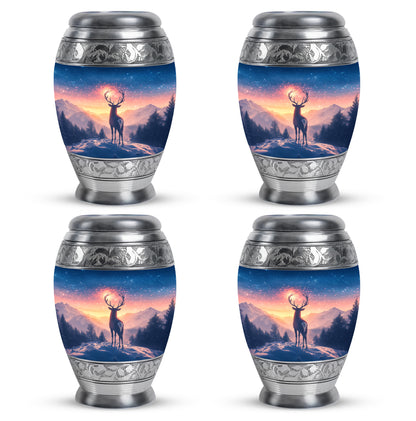 Azure Deer Cremation Urn urn with complimentary velvet bag - regal deer design with crown-inspired accents - 10 inch aluminum urn for cremated remains
