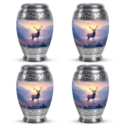 Cherry Red Deer Cremation Urn urn with complimentary velvet bag - royal deer engraving with decorative scrollwork - 10 inch aluminum urn for cremated remains