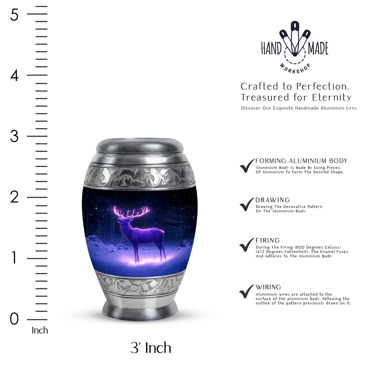 Misty Blue Deer Cremation Urn lifestyle display on memorial shelf - regal deer design with crown-inspired accents - mini keepsake memorial for portion of cremation ashes