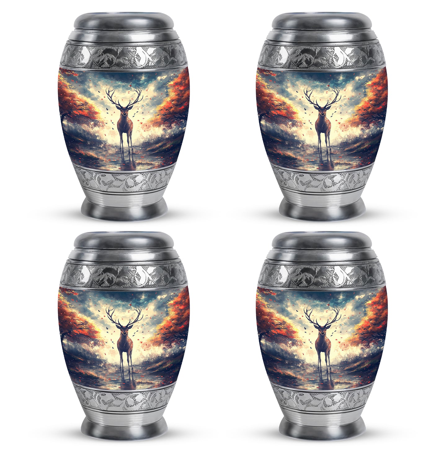 Sky Blue Deer Cremation Urn urn with complimentary velvet bag - regal deer design with crown-inspired accents - 10 inch aluminum urn for cremated remains