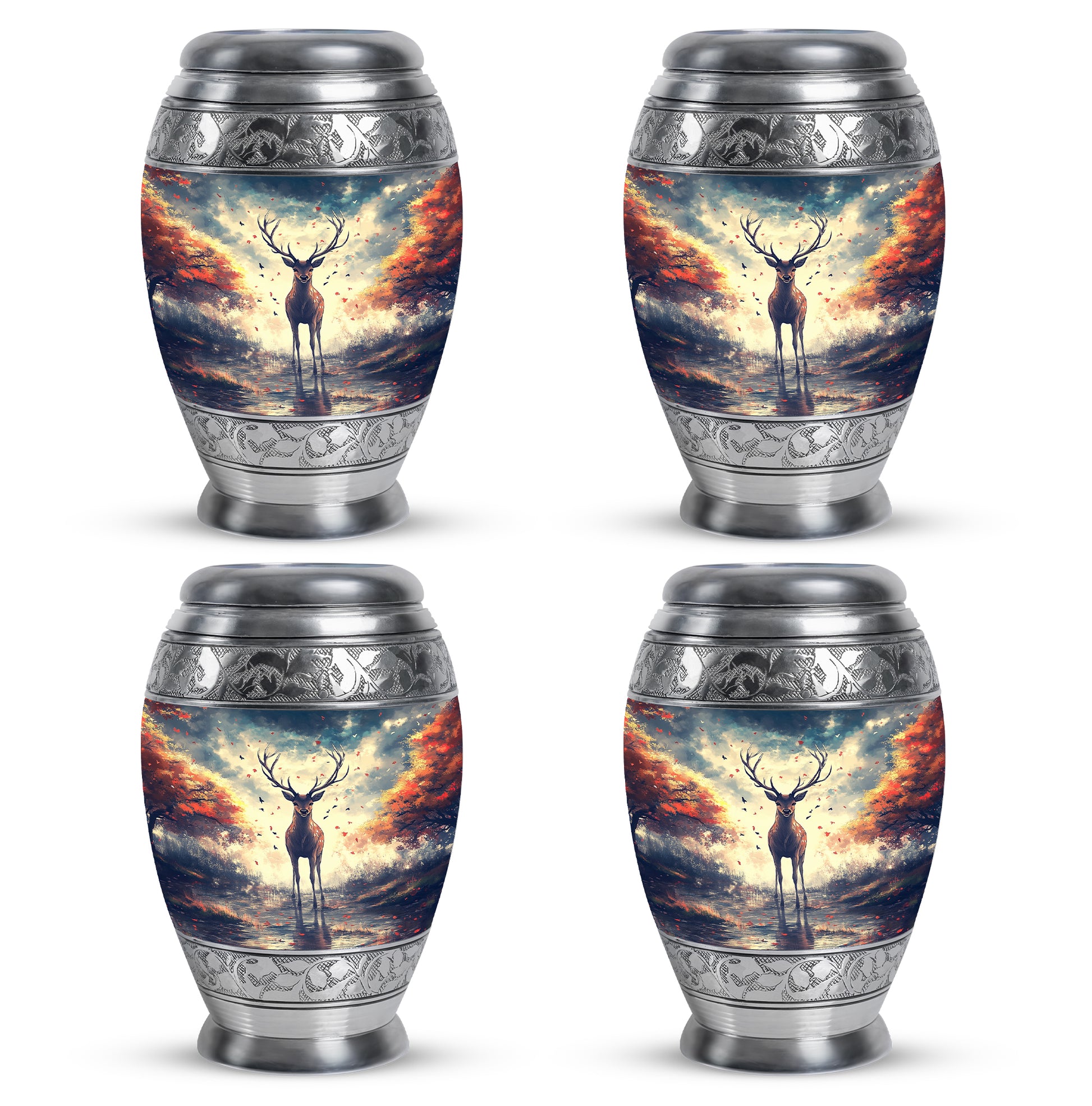 Sky Blue Deer Cremation Urn urn with complimentary velvet bag - regal deer design with crown-inspired accents - 10 inch aluminum urn for cremated remains