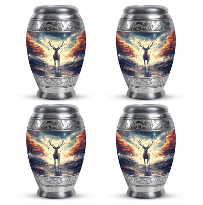 Sky Blue Deer Cremation Urn urn with complimentary velvet bag - regal deer design with crown-inspired accents - 10 inch aluminum urn for cremated remains