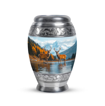 Personalized Magnificent Deer Cremation Urns - Blue 10-inch, 200 cu in - Yatskia