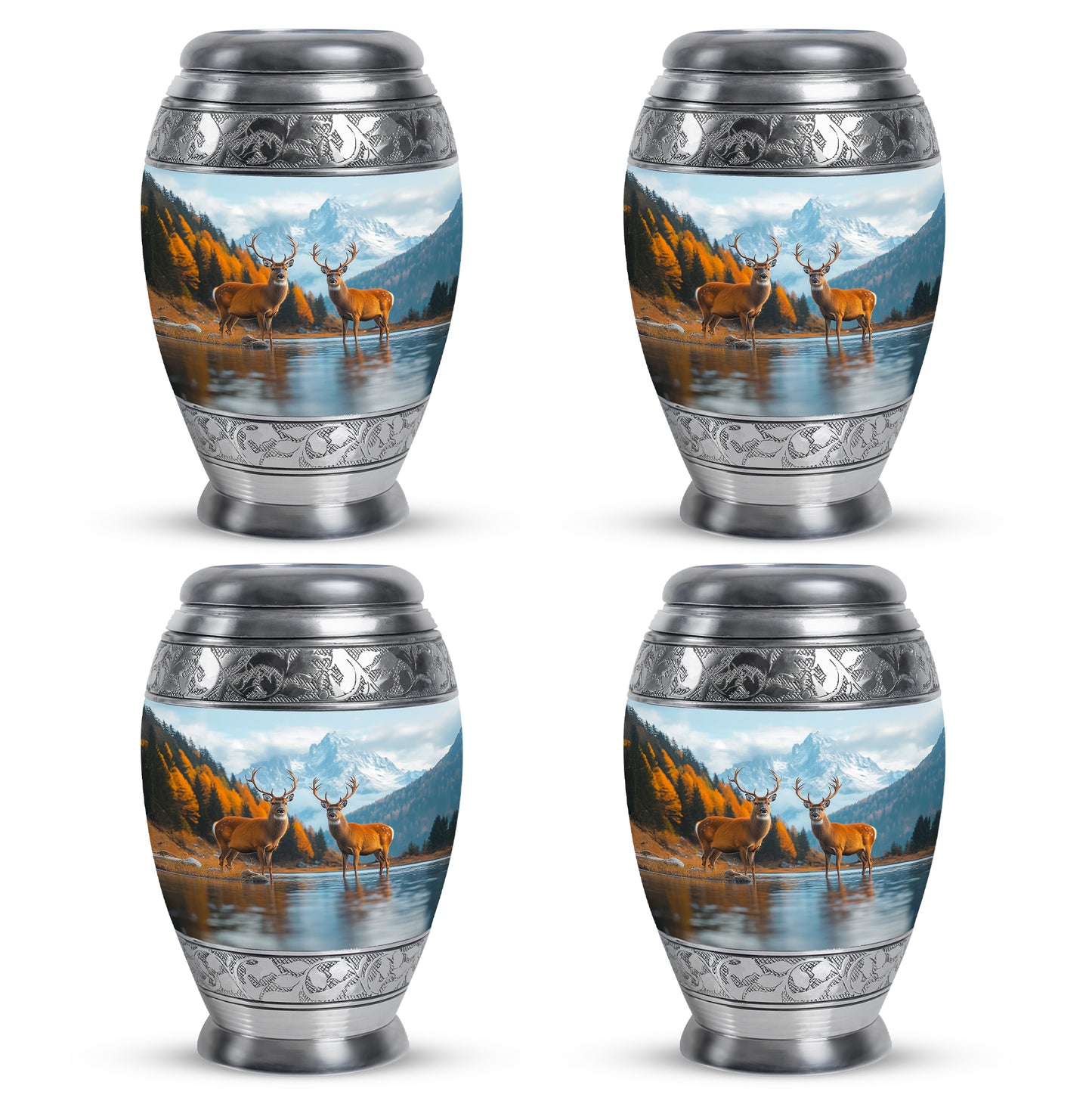 Icy Blue Deer Cremation Urn urn with complimentary velvet bag - regal deer design with crown-inspired accents - 10 inch aluminum urn for cremated remains