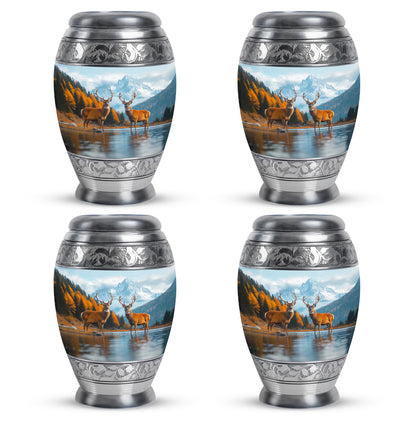 Icy Blue Deer Cremation Urn urn with complimentary velvet bag - regal deer design with crown-inspired accents - 10 inch aluminum urn for cremated remains