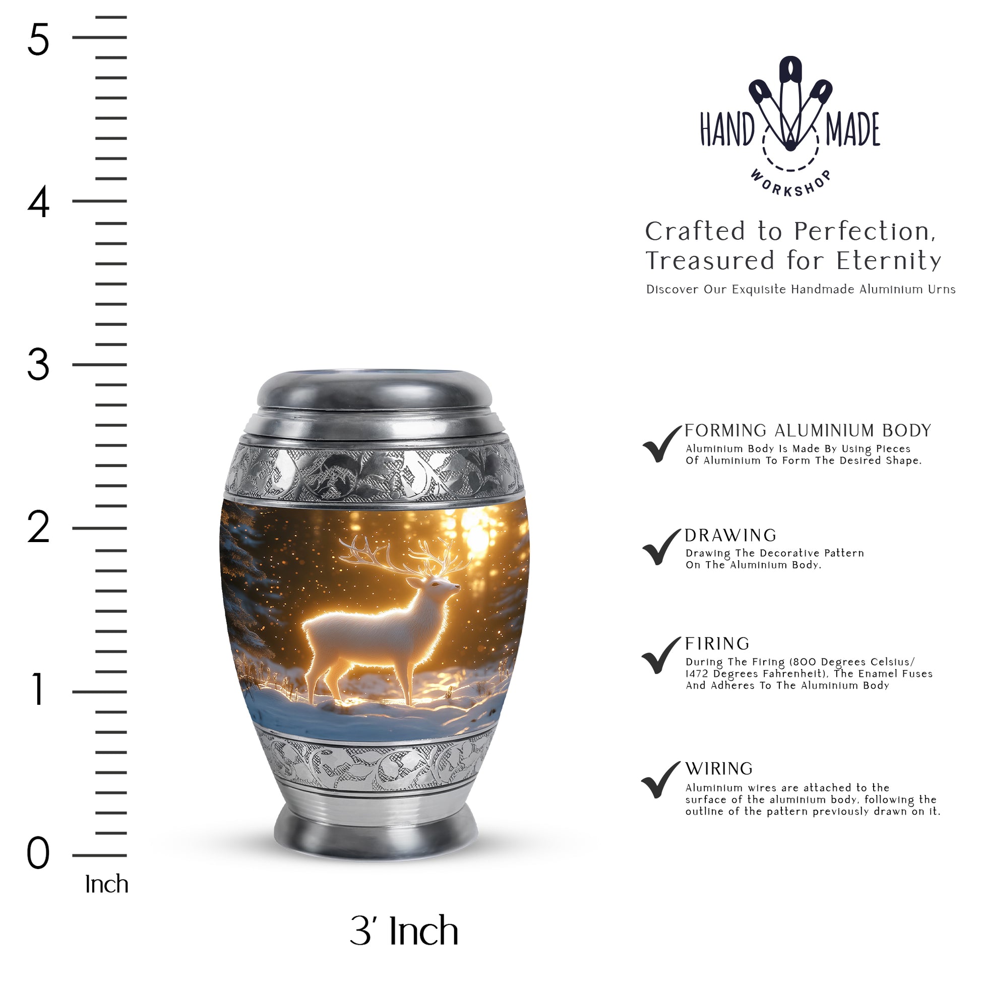Champagne Gold Deer Cremation Urn lifestyle display on memorial shelf - regal deer design with crown-inspired accents - mini keepsake memorial for portion of cremation ashes