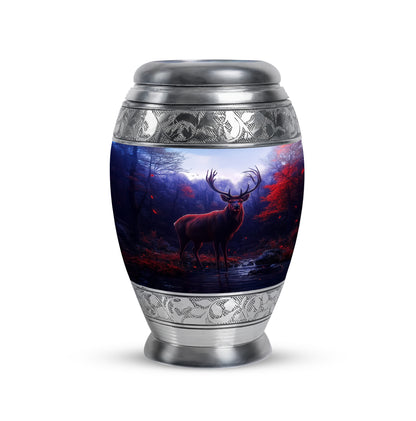 Inspiring Blue Deer Celebration Urn for Human Ashes - 10-inch, 200 cu in - Yatskia