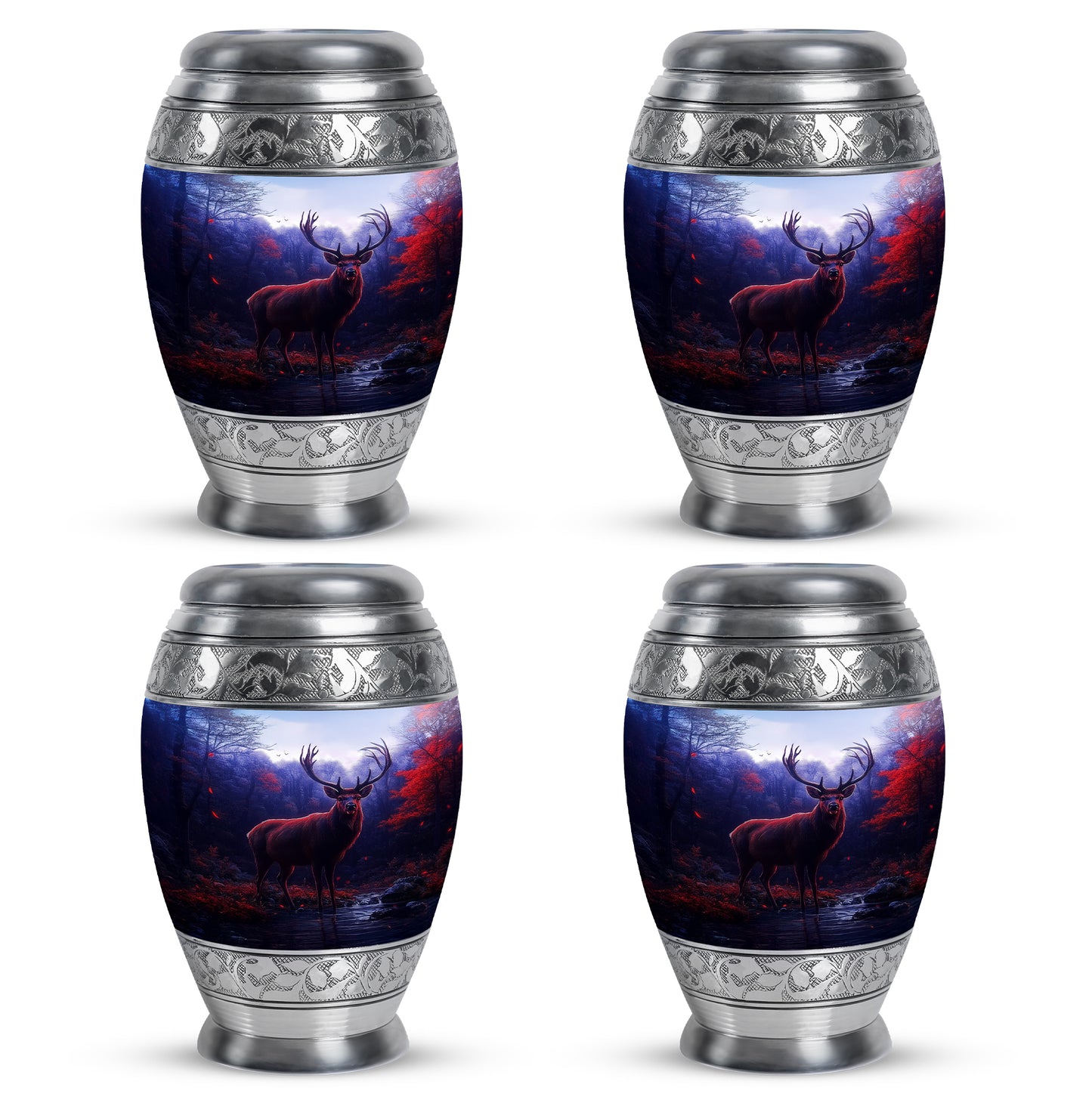 Slate Blue Deer Cremation Urn urn with complimentary velvet bag - regal deer design with crown-inspired accents - 10 inch aluminum urn for cremated remains