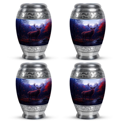 Slate Blue Deer Cremation Urn urn with complimentary velvet bag - regal deer design with crown-inspired accents - 10 inch aluminum urn for cremated remains