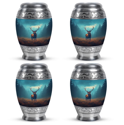 Cool Teal Deer Cremation Urn urn with complimentary velvet bag - regal deer design with crown-inspired accents - 10 inch aluminum urn for cremated remains
