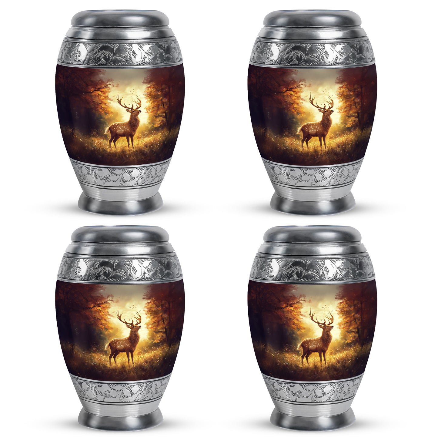 Deep Red Deer Cremation Urn urn with complimentary velvet bag - regal deer design with crown-inspired accents - 10 inch aluminum urn for cremated remains