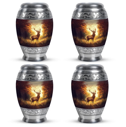 Deep Red Deer Cremation Urn urn with complimentary velvet bag - regal deer design with crown-inspired accents - 10 inch aluminum urn for cremated remains