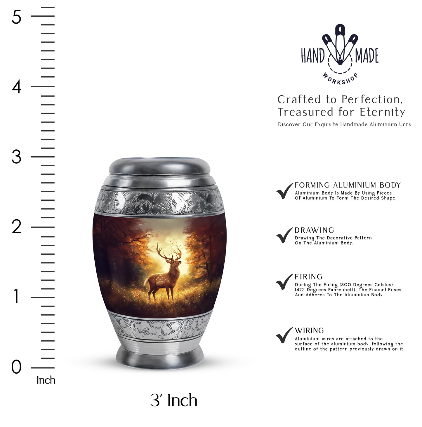 Crimson Red Deer Cremation Urn lifestyle display on memorial shelf - regal deer design with crown-inspired accents - mini keepsake memorial for portion of cremation ashes