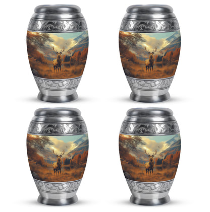Sunrise Gold Deer Cremation Urn urn with complimentary velvet bag - regal deer design with crown-inspired accents - 10 inch aluminum urn for cremated remains