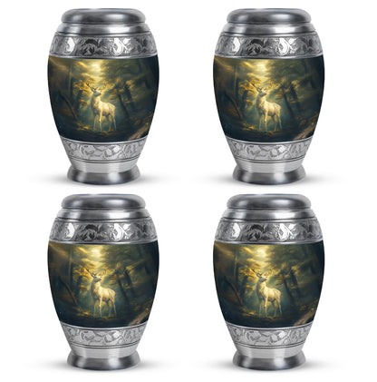 Charcoal Black Deer Cremation Urn urn with complimentary velvet bag - majestic deer pattern with filigree border - 10 inch aluminum urn for cremated remains